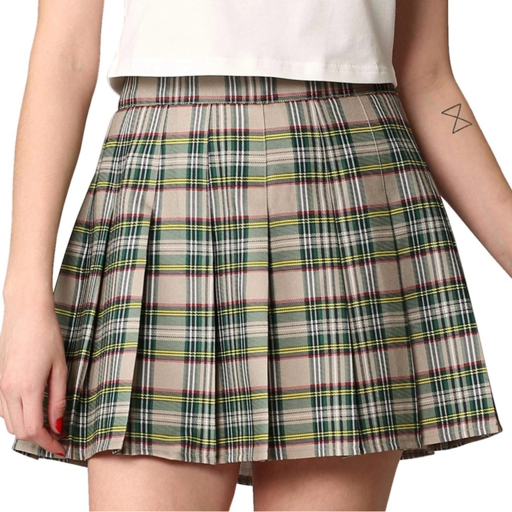 Mini Plaid School Uniform Pleated Skater Tennis Skirt with Lining Shorts
